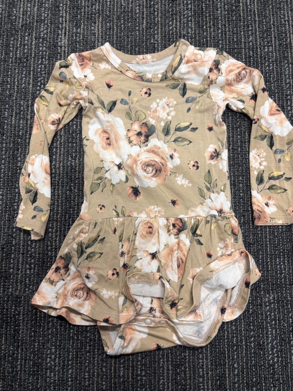 Posh Peanut Cream Floral Snap Bodysuit with Green Leaves 6-12mo